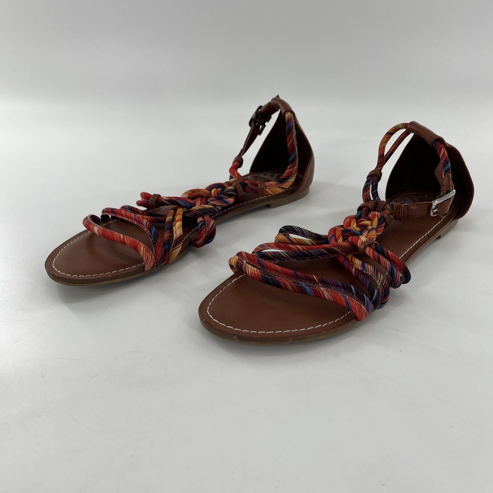 Gladiator T Strappy Sandal Womens 11 M Flat Striped Buckle Braided Fergalicious - Picture 5 of 15